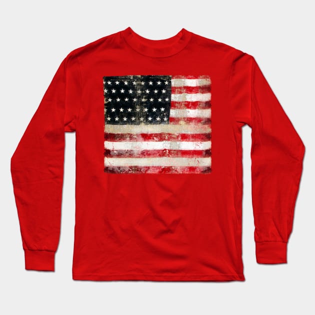 Distressed Vintage USA Flag Armed Forces 4th of July America Long Sleeve T-Shirt by ginkelmier